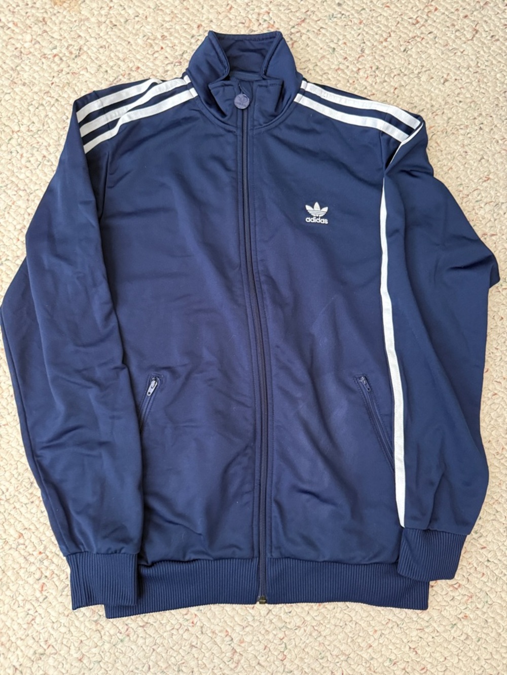 Adidas Navy Zip-Front Track Jacket with White Stripes